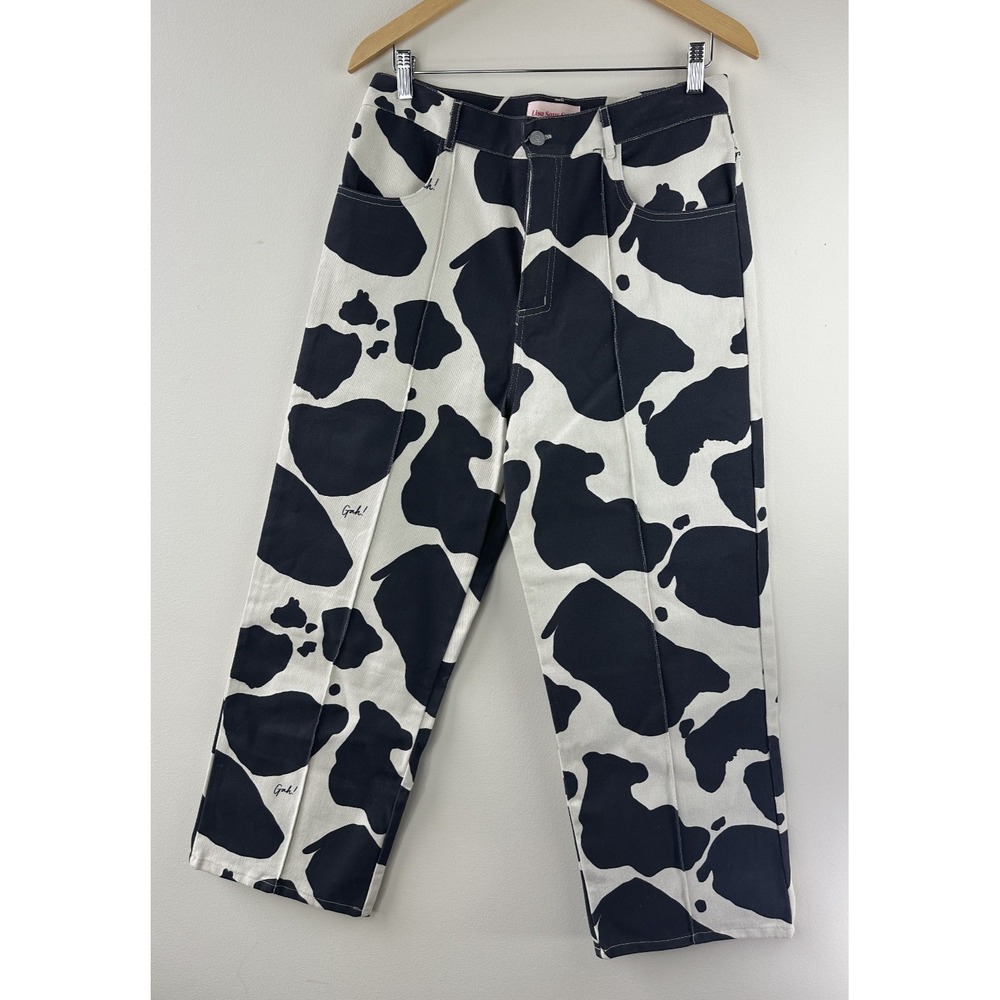 Lisa Says Gah Robyn High Waisted Jean in Cow Print Straight Leg Ankle Size 32 - Picture 2 of 14